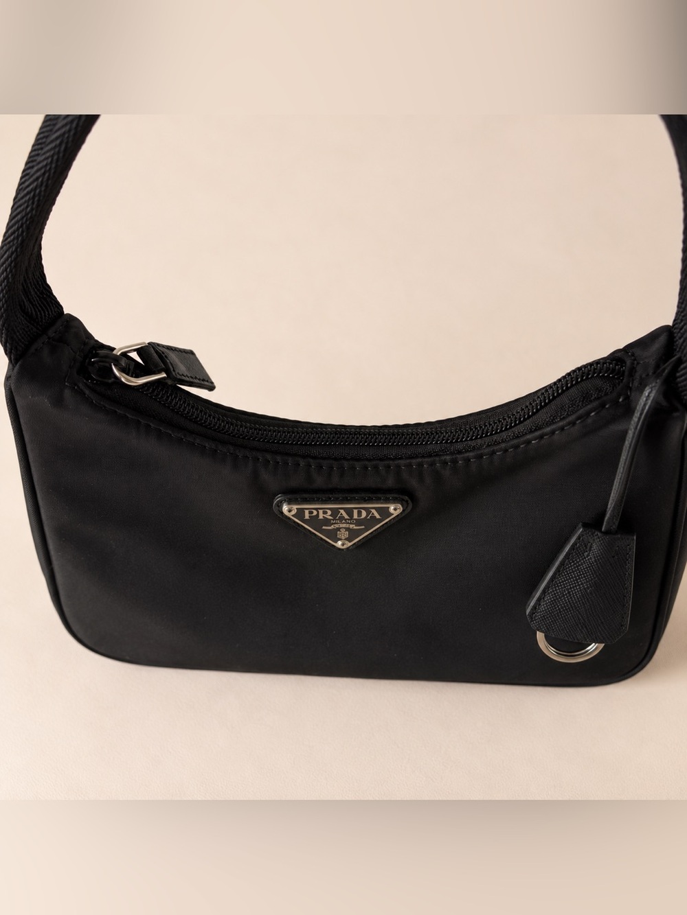 Prada Black Nylon Mini Shoulder Bag with Logo Plaque - Picture 7 of 9